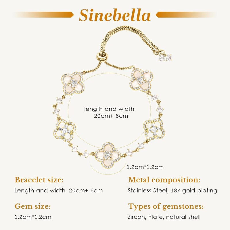 Sinebella Women's 18K Gold Plated Clover Bracelet with Natural Shell - Four Leaf Lucky Charm Dainty Link Bracelets Jewelry for Women, Trendy Birthday/Mother's Day Gift - Image 3